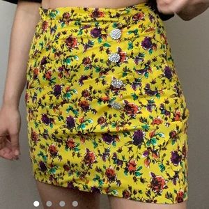 Zara draped floral mini skirt w/ gem buttons -NWT
